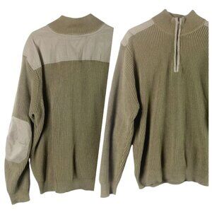 Orvis Sweater Mens L Green 1/4 Zip Pullover Military Patches Outdoor Gorpcore